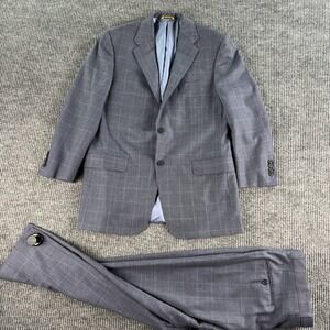 Hickey Freeman Suit 39R 36x28 Blue Wool Birdseye Windowpane USA Union Premium